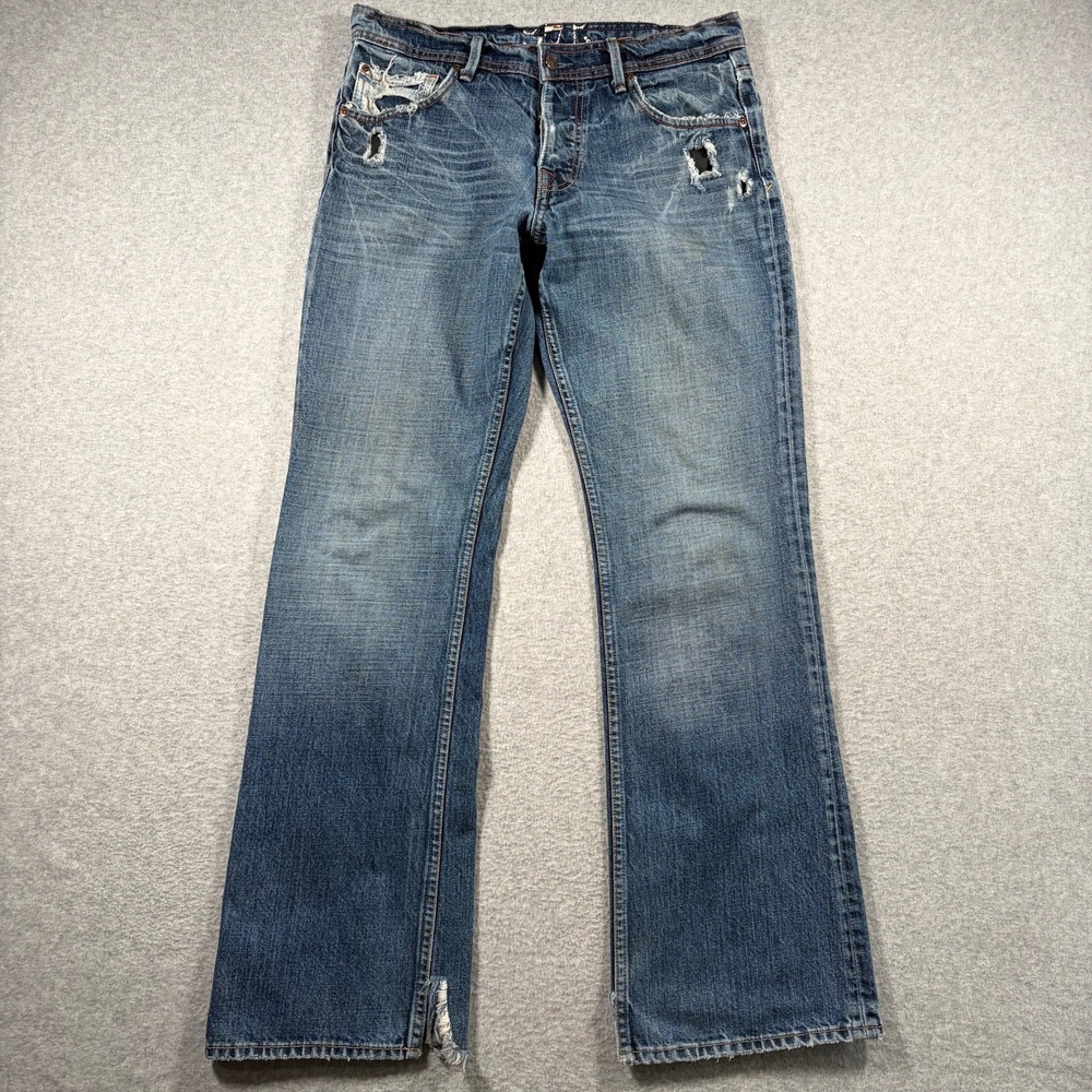575 Denim California Bootcut Jeans Mens 33 Blue Distressed Button Fly Y2K